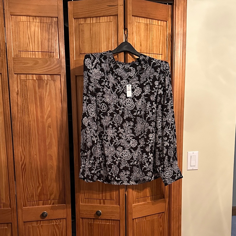 Talbots Black and White Floral Blouse